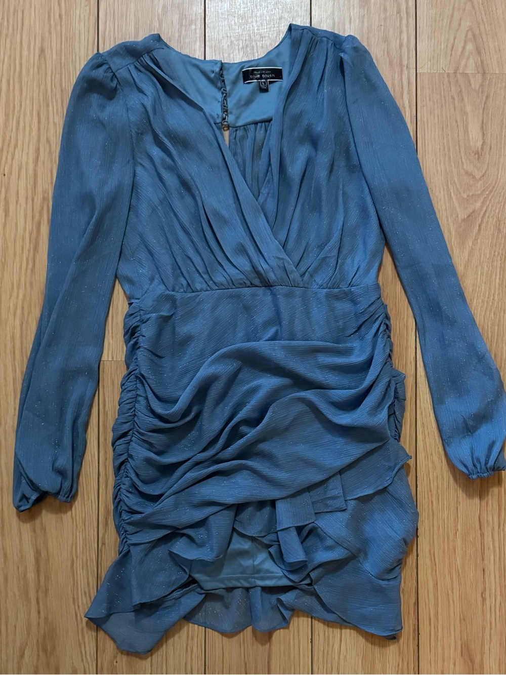 Dusty Blue Shimmery Wrap-Style Dress